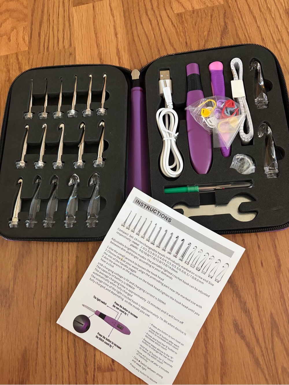 Portable Purple Electric Crochet Hook Set with Accessories-NEW